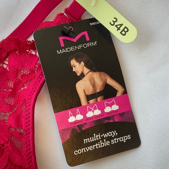Maidenform Lightly Lined Convertible Lace Bralette Wireless 34B Red DM1188 NWT - Picture 3 of 8